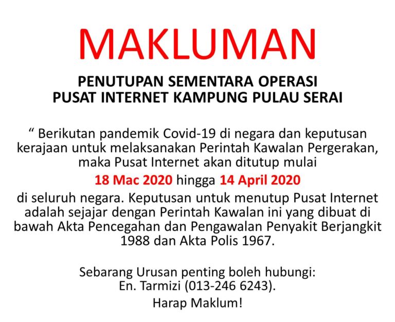 01.NOTIS TUTUP 18 MAC 2020 HINGGA 14 APRIL 2020